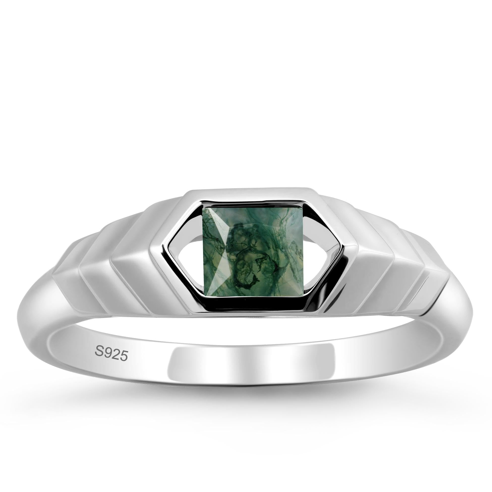 Aquamarine Princess Cut Solitaire Engagement Ring 5x5mm 925 Sterling Silver Unisex Half Bezel Setting Minimalist Geometric Design Anniversary Wedding Promise Ring Size 3-13