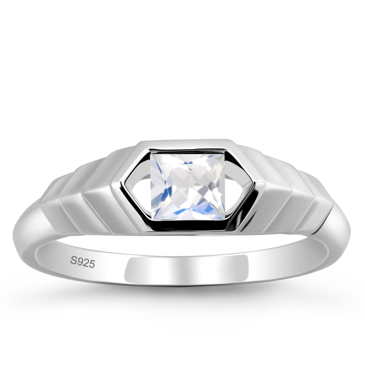Aquamarine Princess Cut Solitaire Engagement Ring 5x5mm 925 Sterling Silver Unisex Half Bezel Setting Minimalist Geometric Design Anniversary Wedding Promise Ring Size 3-13