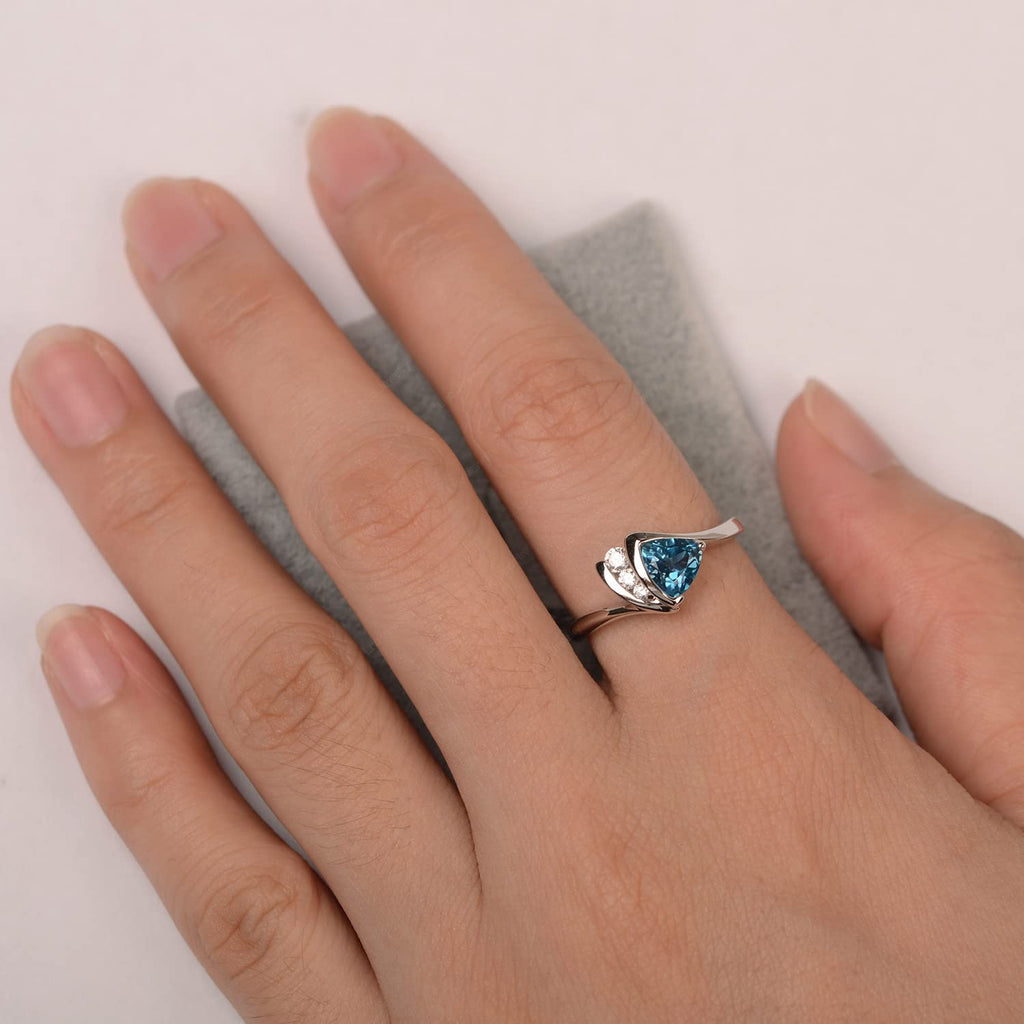 Topgemco Trillion-Cut London Blue Topaz Ring – Bezel Set Sterling Silver December Birthstone Ring