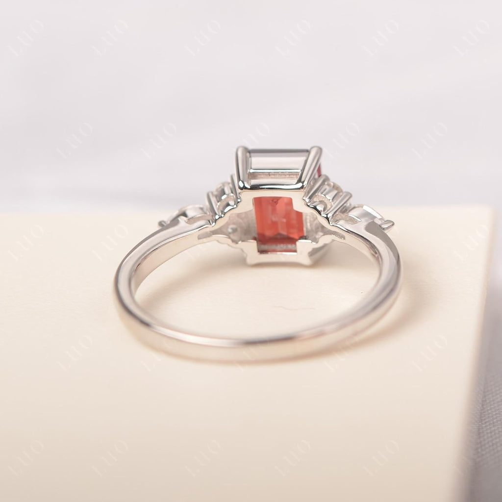 Garnet Engagement Ring for Women, 6x8mm Emerald Cut Baguette Shaped Blue December Birthstone Ring Size 3 to13, Sterling Silver Wedding Rings for Birthstone Anniversary Christmas