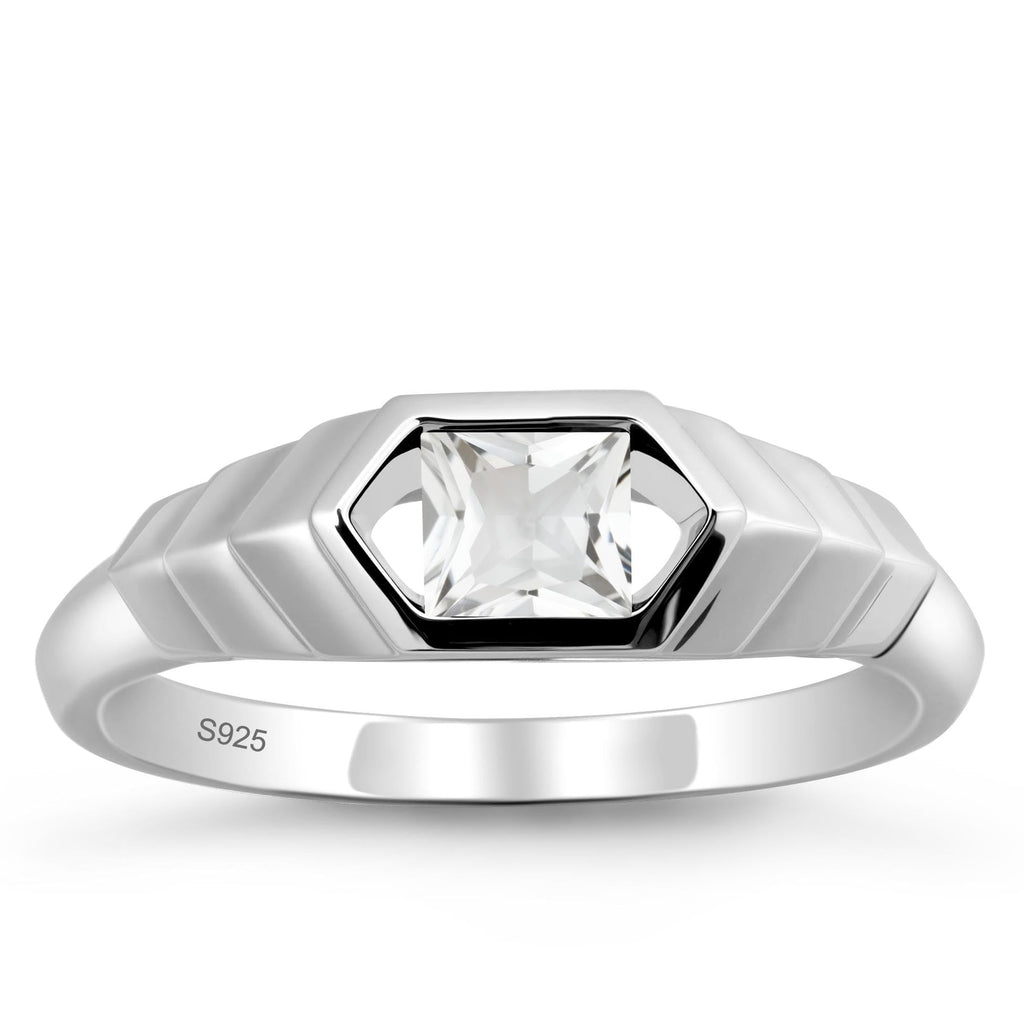 Aquamarine Princess Cut Solitaire Engagement Ring 5x5mm 925 Sterling Silver Unisex Half Bezel Setting Minimalist Geometric Design Anniversary Wedding Promise Ring Size 3-13
