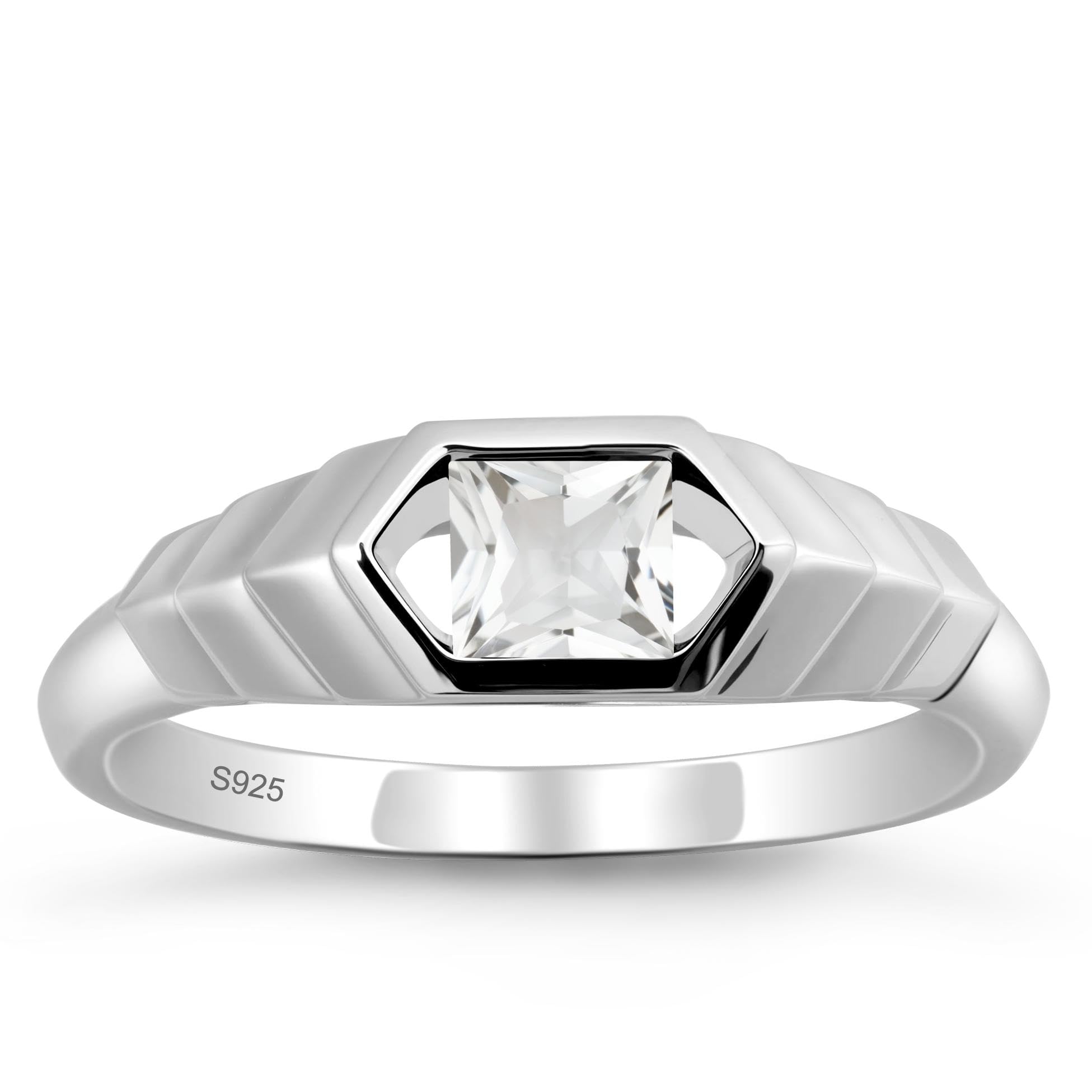 Aquamarine Princess Cut Solitaire Engagement Ring 5x5mm 925 Sterling Silver Unisex Half Bezel Setting Minimalist Geometric Design Anniversary Wedding Promise Ring Size 3-13