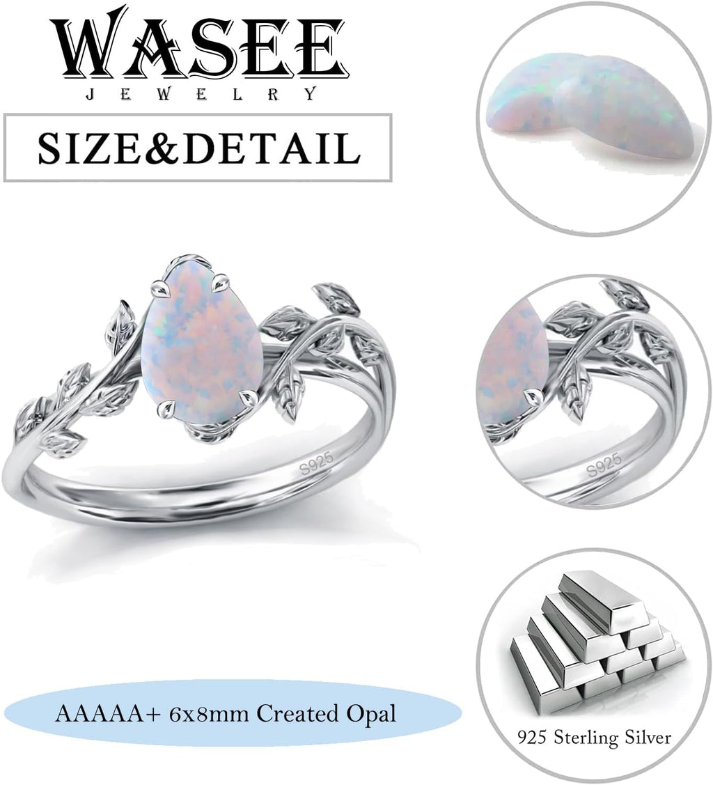 925 Sterling Silver Opal Leaf Promise Ring for Women