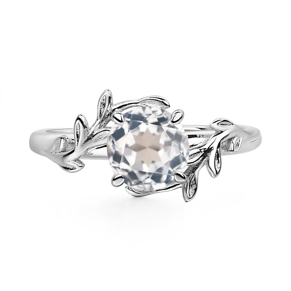 Aquamarine Ring 7MM Round 925 Sterling Silver Leaf Design Engagement Promise Ring for Women Birthday Christmas Valentine Day Jewelry Size 3-13