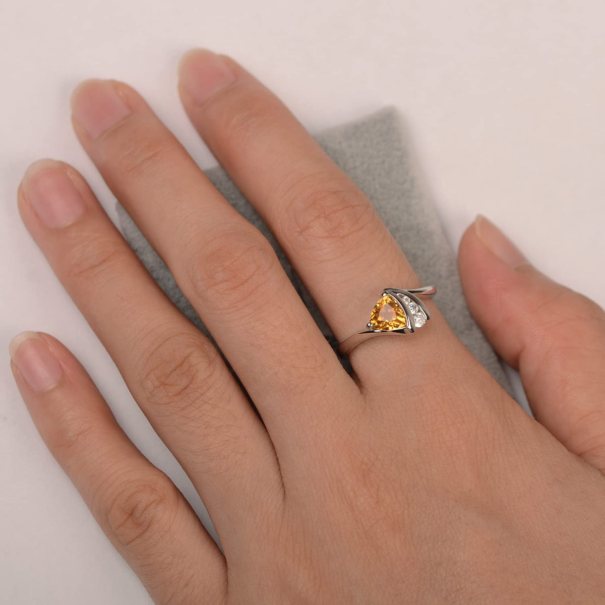 Topgemco Trillion-Cut Citrine Ring – Bezel Set Sterling Silver November Birthstone Ring