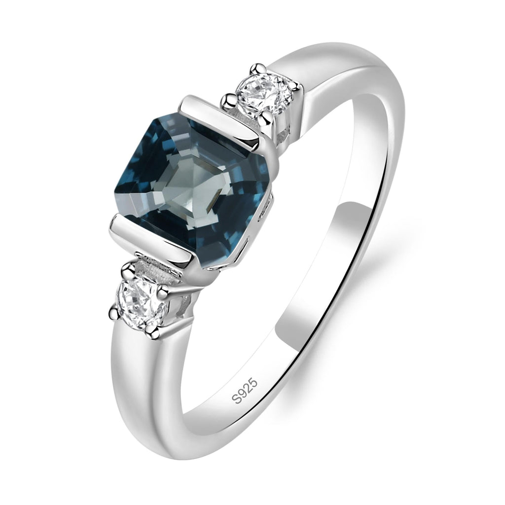 Topgemco Half Bezel London Blue Topaz Promise Ring – Asscher Cut Sterling Silver December Birthstone Ring