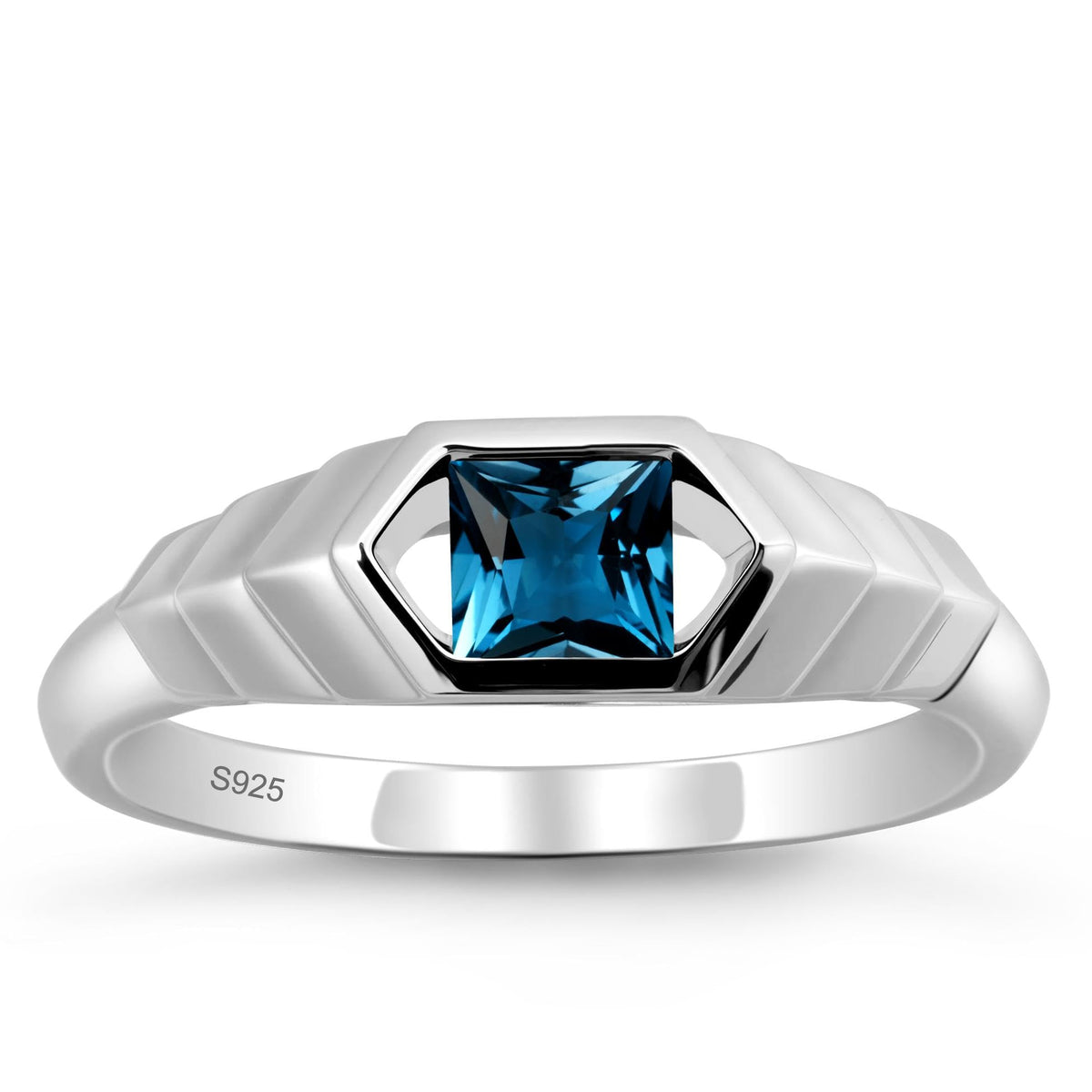 Aquamarine Princess Cut Solitaire Engagement Ring 5x5mm 925 Sterling Silver Unisex Half Bezel Setting Minimalist Geometric Design Anniversary Wedding Promise Ring Size 3-13
