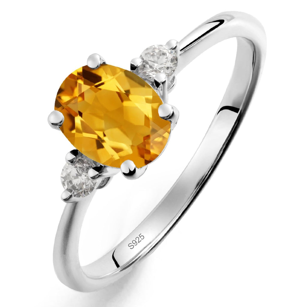 Topgemco Three-Stone Citrine Ring – Oval Cut Sterling Silver November Birthstone Engagement Ring