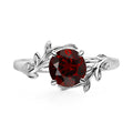 S925 Sterling Silver Garnet Rings 7MM Round Shaped Gemstone Engagement Rings with Leaf Design Promise Rings for Her Birthday Christmas Valentine's Day Jewelry Size 3-13