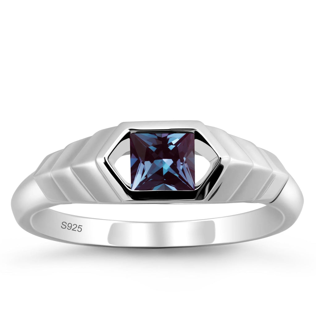 Aquamarine Princess Cut Solitaire Engagement Ring 5x5mm 925 Sterling Silver Unisex Half Bezel Setting Minimalist Geometric Design Anniversary Wedding Promise Ring Size 3-13