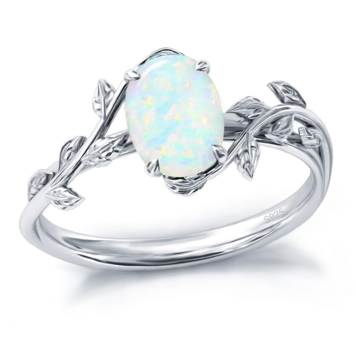 925 Sterling Silver Opal Leaf Promise Ring for Women