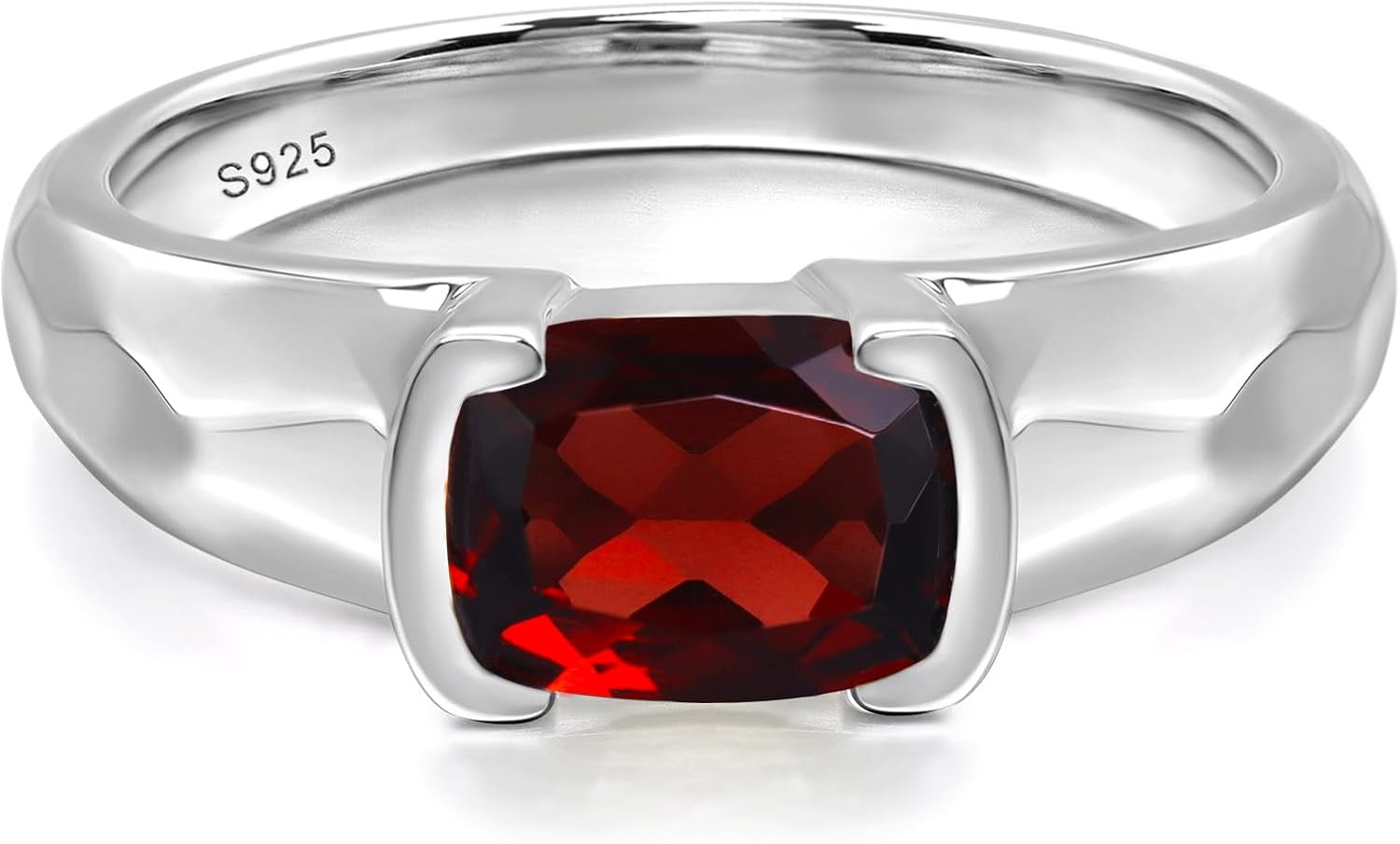 S925 Sterling Silver 8x6mm Cushion Shaped Gemstone Garnet Rings for Women, Engagement Ring Birthstone Jewelry Anniversary Promise for Lady Size 3-13