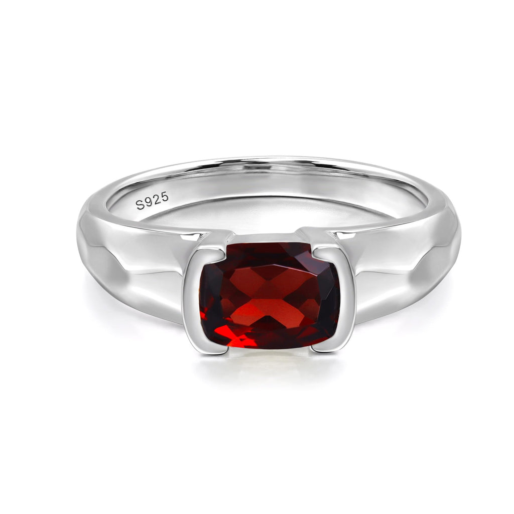 S925 Sterling Silver 8x6mm Cushion Shaped Gemstone Garnet Rings for Women, Engagement Ring Birthstone Jewelry Anniversary Promise for Lady Size 3-13