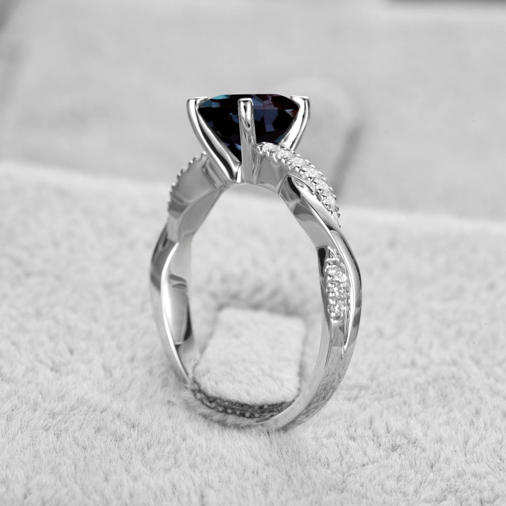 Topgemco Twisted Infinity Ring – Round-Cut Alexandrite in 925 Sterling Silver, Sizes 3–13