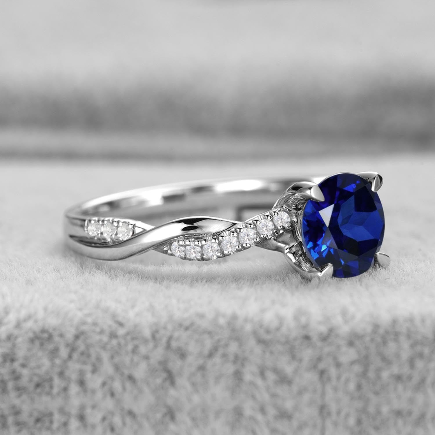 Twisted Infinity Lab Sapphire Ring – 925 Silver, Sizes 3-13