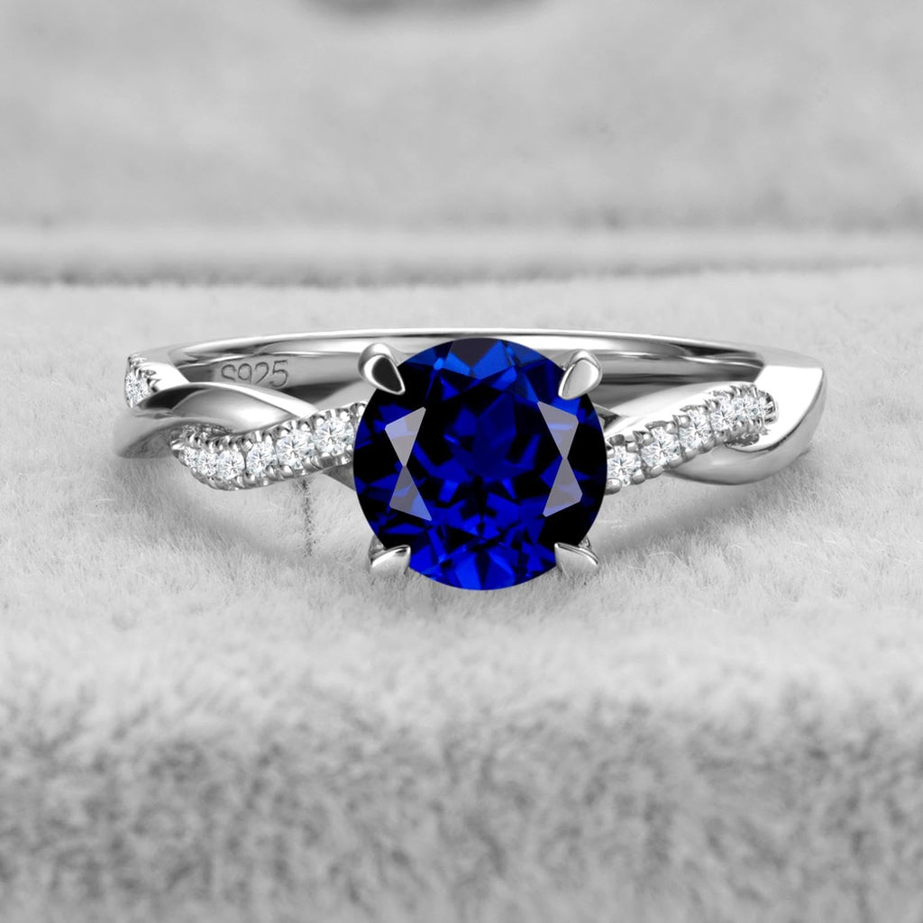 Twisted Infinity Lab Sapphire Ring – 925 Silver, Sizes 3-13