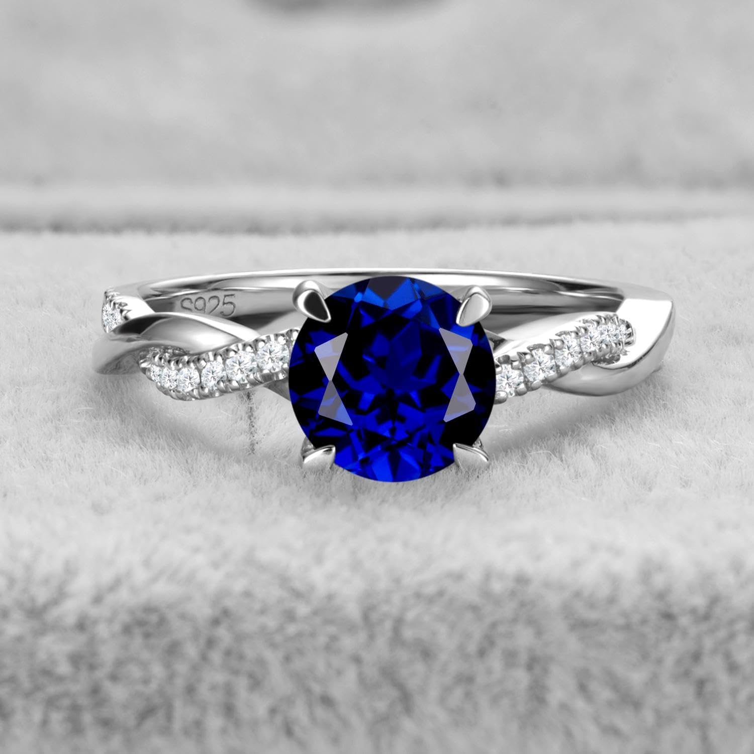 Twisted Infinity Lab Sapphire Ring – 925 Silver, Sizes 3-13
