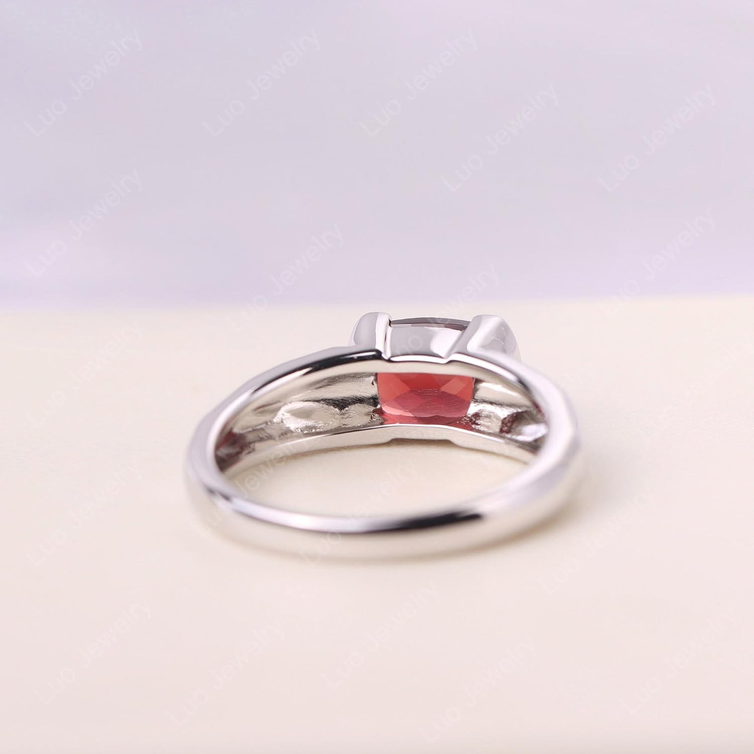 S925 Sterling Silver 8x6mm Cushion Shaped Gemstone Garnet Rings for Women, Engagement Ring Birthstone Jewelry Anniversary Promise for Lady Size 3-13