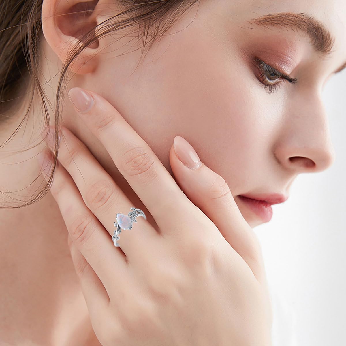 925 Sterling Silver Opal Leaf Promise Ring for Women