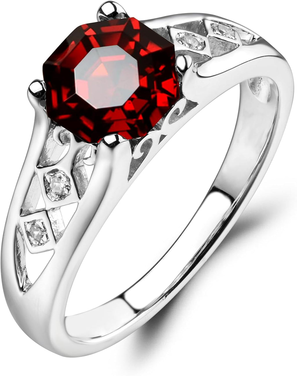 Garnet  925 Sterling Silver 7 MM Octagon Cut Gemstone Ring Statement Anniversary Ring for Women Jewelry