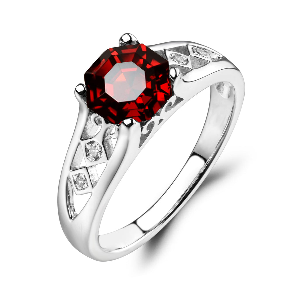 Garnet  925 Sterling Silver 7 MM Octagon Cut Gemstone Ring Statement Anniversary Ring for Women Jewelry