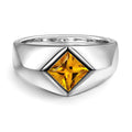 Topgemco Men's Citrine Statement Ring – Princess Cut Slanted Band, Sterling Silver or Gold, Custom Engraving