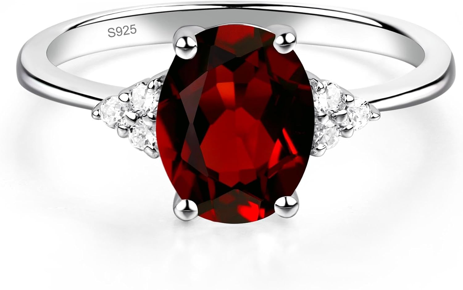 Garnet 925 Sterling Silver 9x7mm Oval Shaped Birthstone Gemstone Rings for Women, Engagement Ring Birthstone Jewelry Wedding Promise for Lady Size 3-13