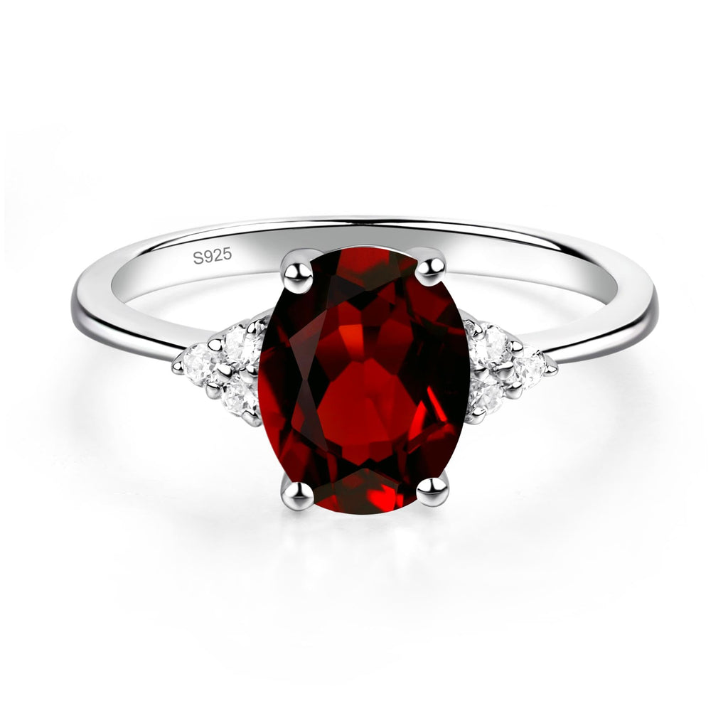 Garnet 925 Sterling Silver 9x7mm Oval Shaped Birthstone Gemstone Rings for Women, Engagement Ring Birthstone Jewelry Wedding Promise for Lady Size 3-13