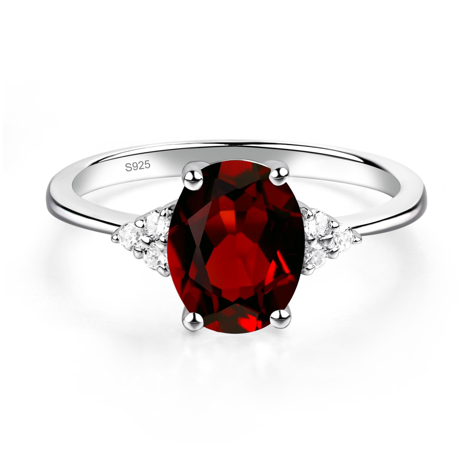 Garnet 925 Sterling Silver 9x7mm Oval Shaped Birthstone Gemstone Rings for Women, Engagement Ring Birthstone Jewelry Wedding Promise for Lady Size 3-13