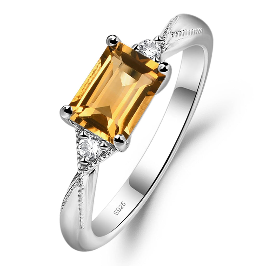 Topgemco Vintage Milgrain Citrine Ring – Emerald Cut East-West Sterling Silver Birthstone Ring