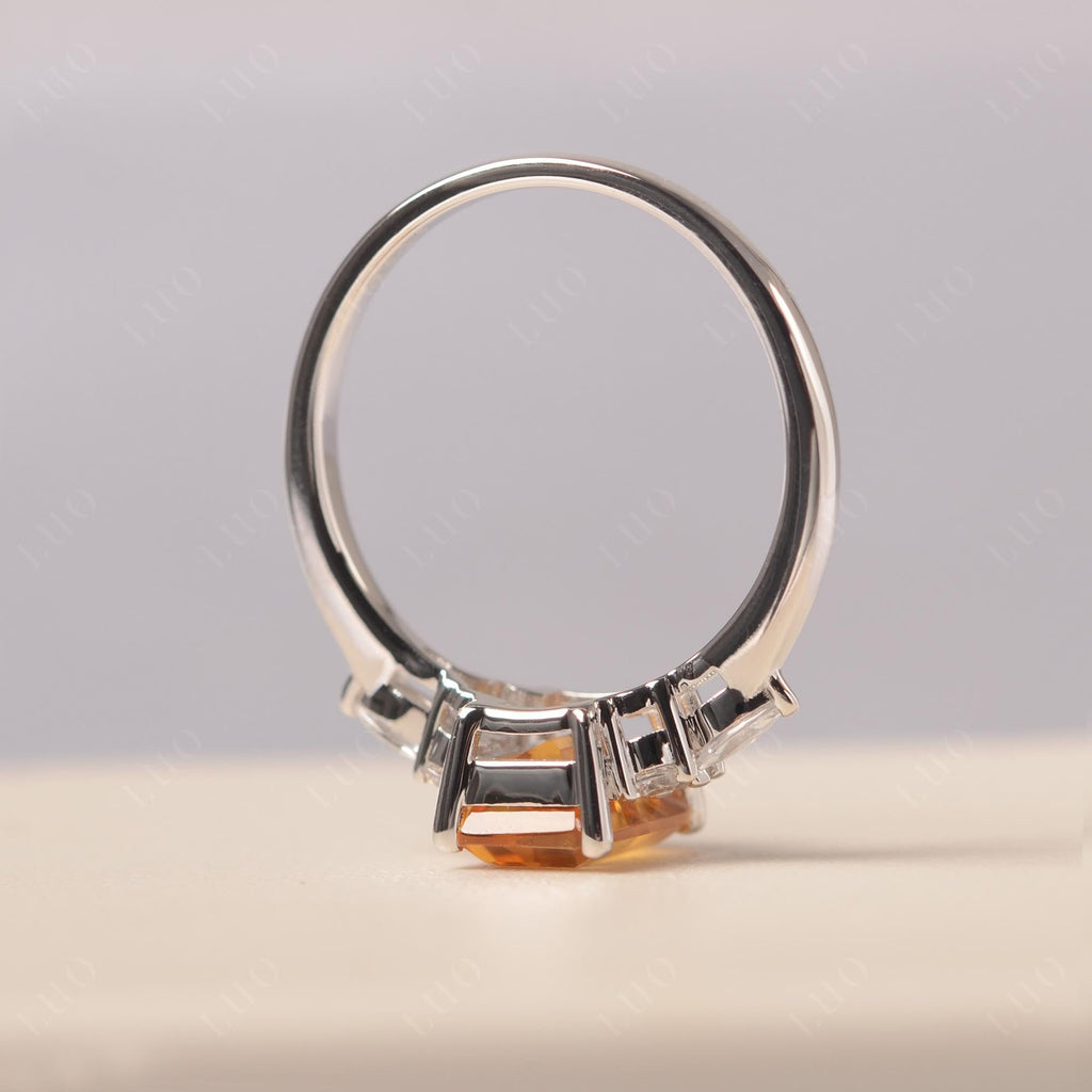 Topgemco Emerald-Cut Citrine Engagement Ring – Halo Sterling Silver November Birthstone Ring