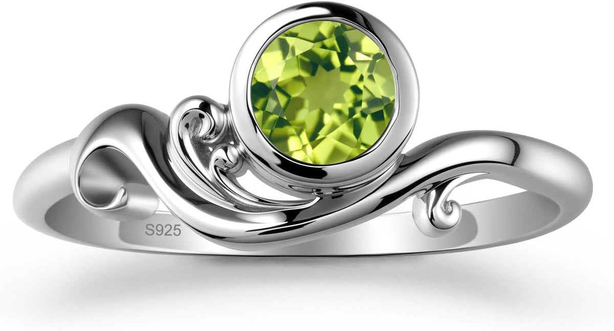 925 Sterling Silver Ocean Wave Bezel Peridot Ring