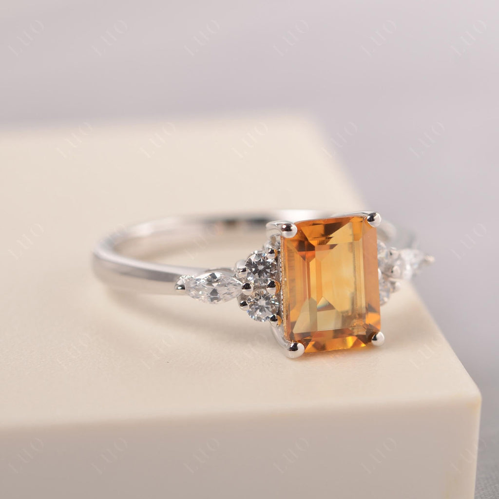 Topgemco Emerald-Cut Citrine Engagement Ring – Halo Sterling Silver November Birthstone Ring