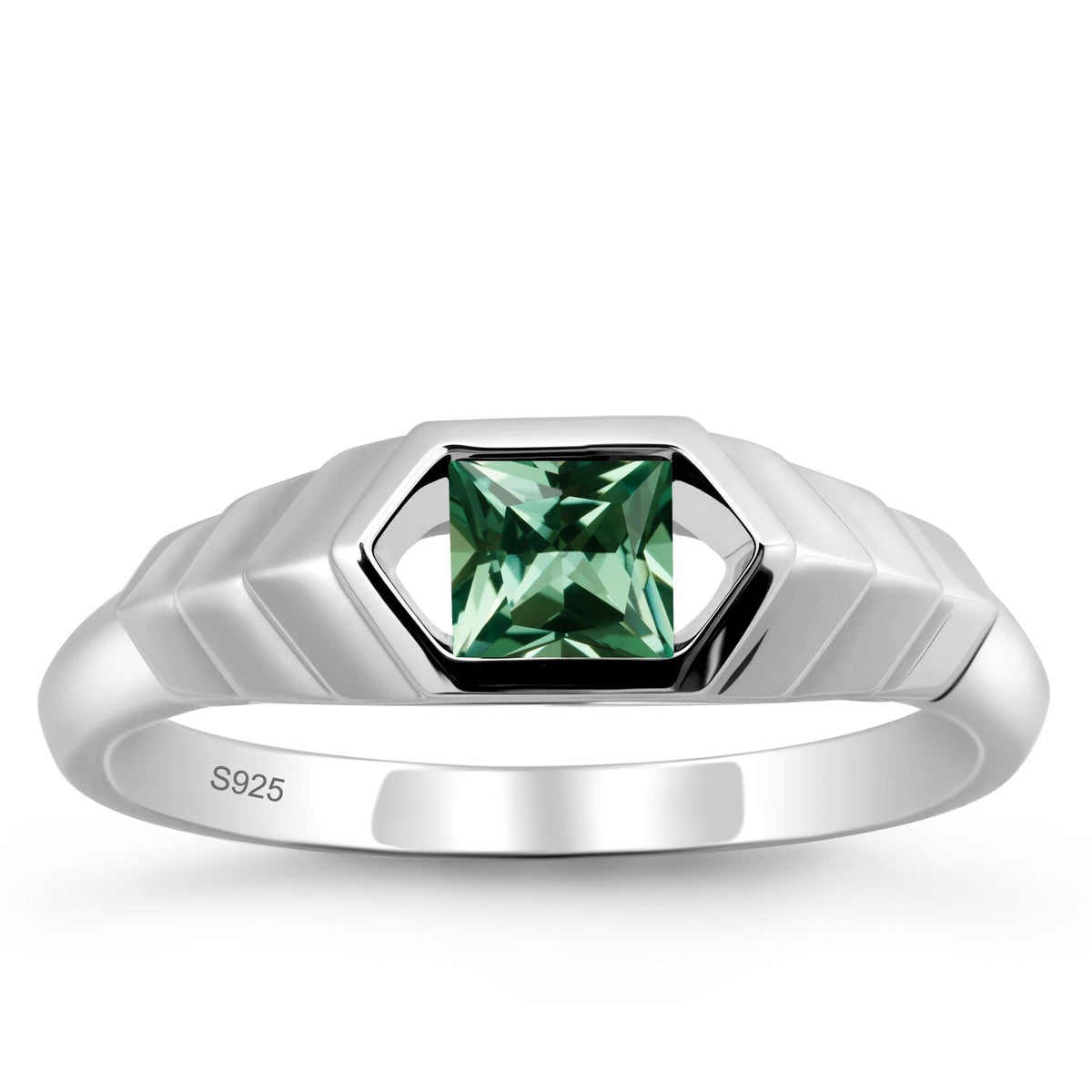 Aquamarine Princess Cut Solitaire Engagement Ring 5x5mm 925 Sterling Silver Unisex Half Bezel Setting Minimalist Geometric Design Anniversary Wedding Promise Ring Size 3-13