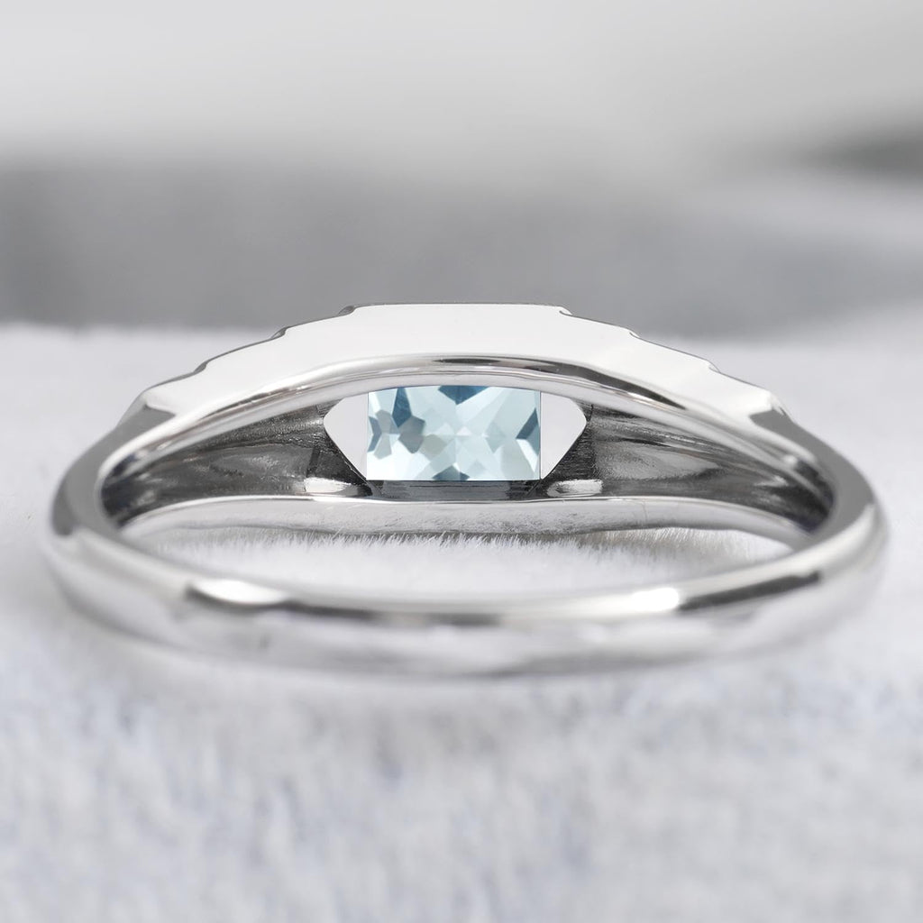 Aquamarine Princess Cut Solitaire Engagement Ring 5x5mm 925 Sterling Silver Unisex Half Bezel Setting Minimalist Geometric Design Anniversary Wedding Promise Ring Size 3-13