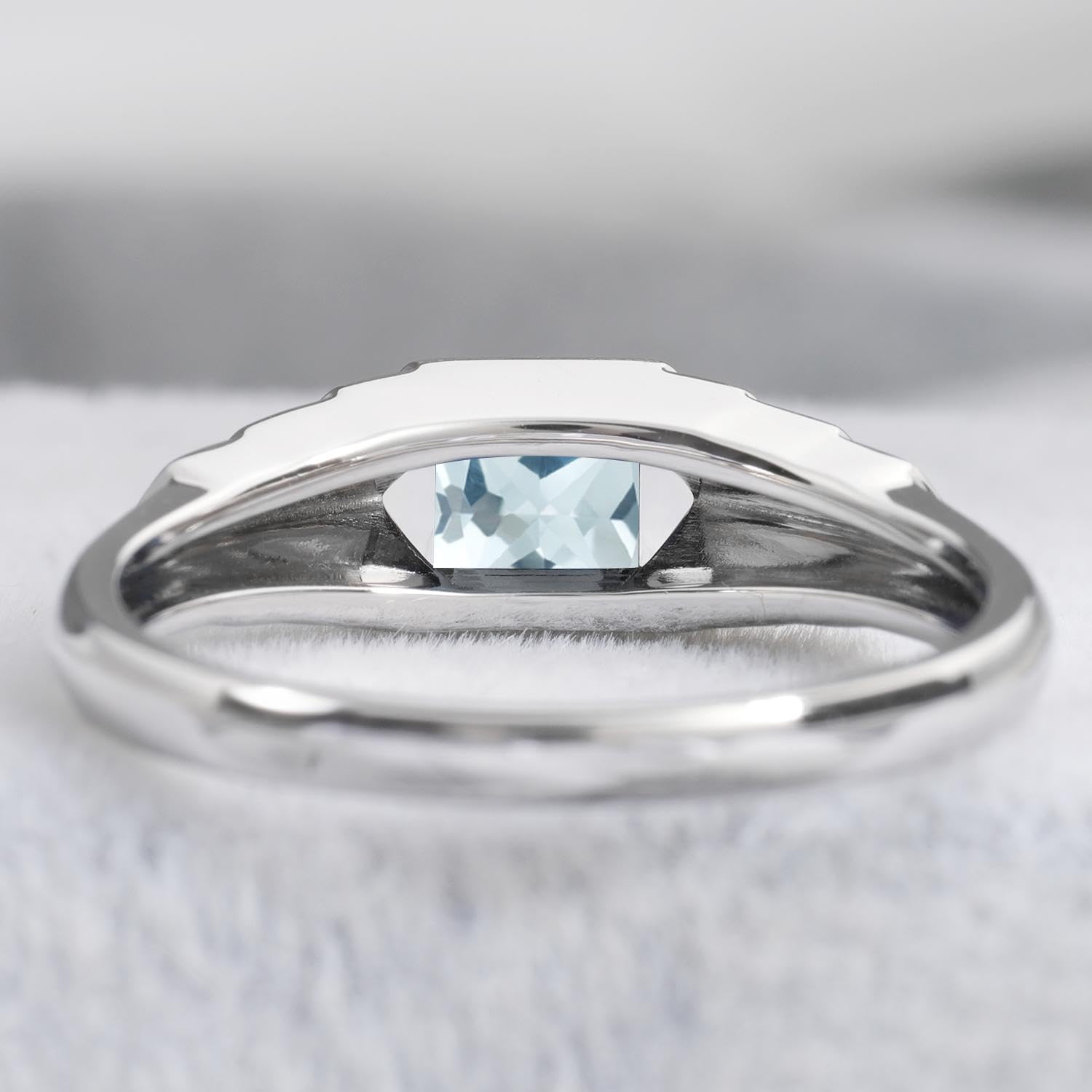 Aquamarine Princess Cut Solitaire Engagement Ring 5x5mm 925 Sterling Silver Unisex Half Bezel Setting Minimalist Geometric Design Anniversary Wedding Promise Ring Size 3-13