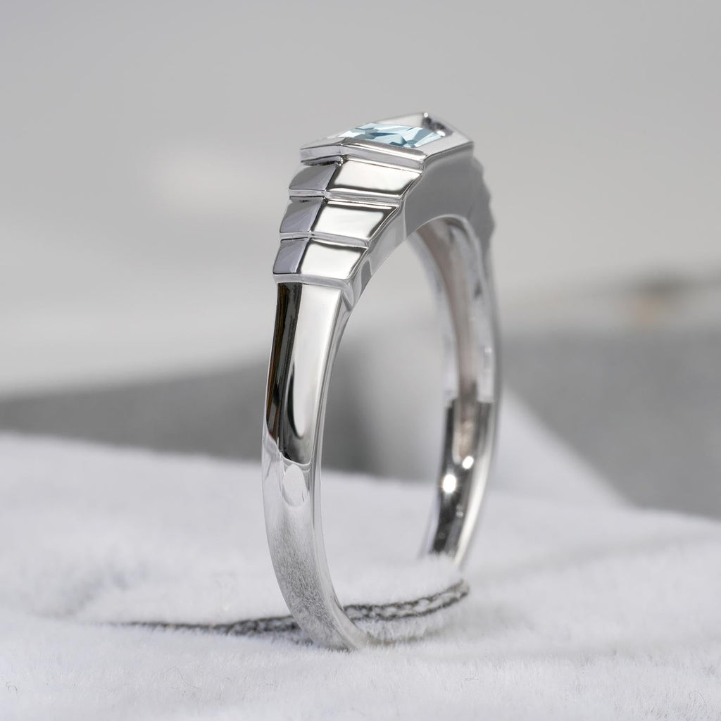 Aquamarine Princess Cut Solitaire Engagement Ring 5x5mm 925 Sterling Silver Unisex Half Bezel Setting Minimalist Geometric Design Anniversary Wedding Promise Ring Size 3-13