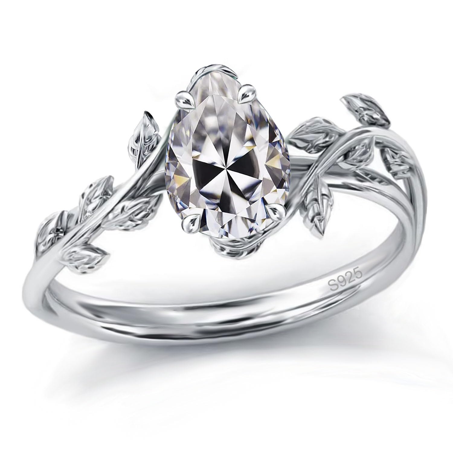 925 Sterling Silver Opal Leaf Promise Ring for Women