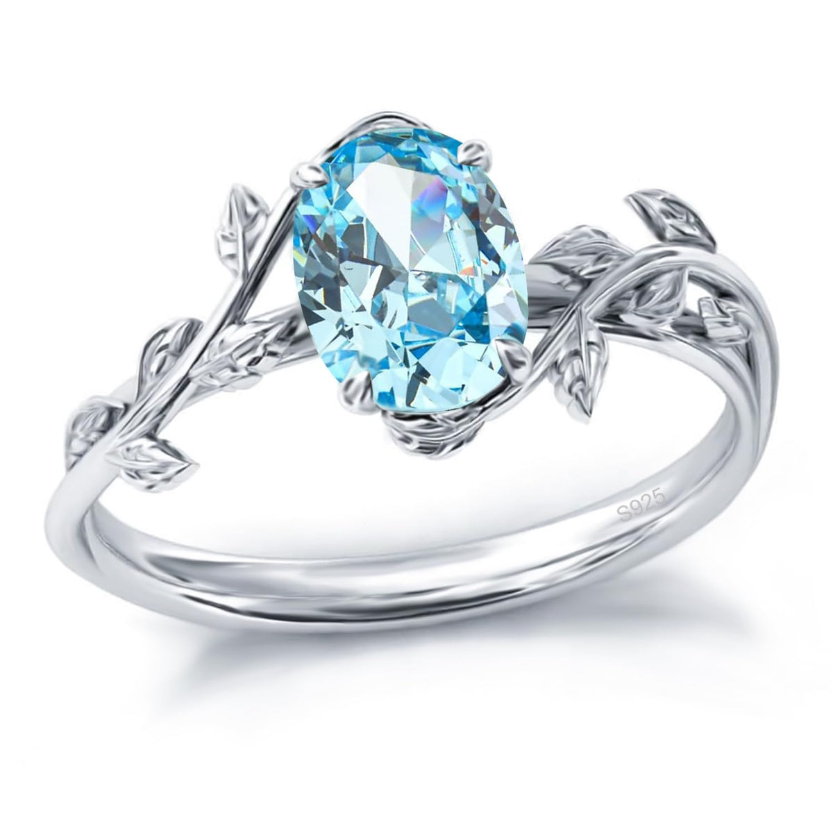 925 Sterling Silver Opal Leaf Promise Ring for Women