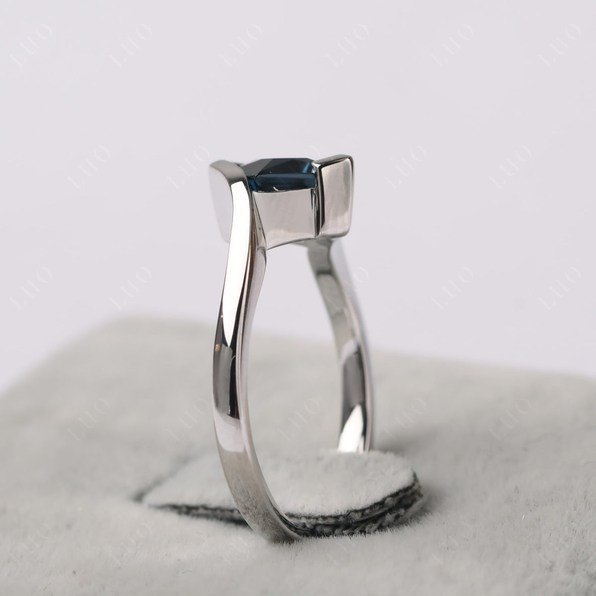 Topgemco Princess-Cut London Blue Topaz Tension Ring – Bezel Set Sterling Silver December Birthstone Ring