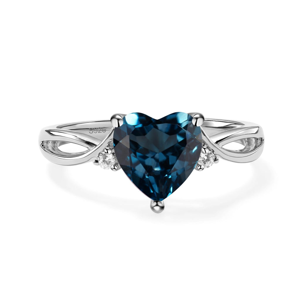 Topgemco Heart-Shaped London Blue Topaz Ring – Twisted Split Shank Sterling Silver December Birthstone Ring