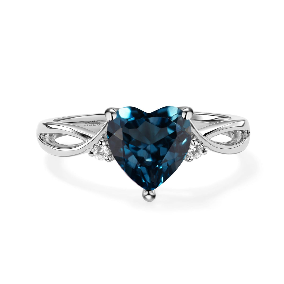 Topgemco Heart-Shaped London Blue Topaz Ring – Twisted Split Shank Sterling Silver December Birthstone Ring