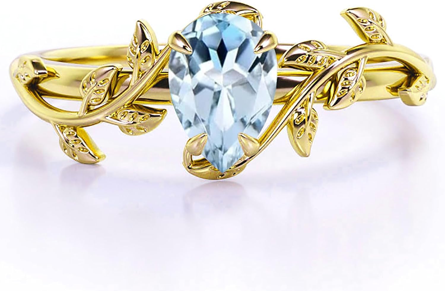 Aquamarine 2CT Pear Cut Leaf Vine Engagement Ring 925 Sterling Silver Vintage Art Deco Wedding Promise Anniversary Ring for Women Size 4-15