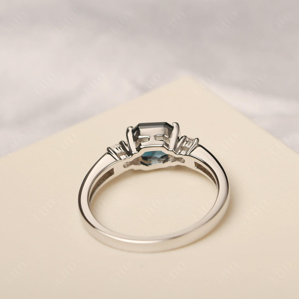 Topgemco Half Bezel London Blue Topaz Promise Ring – Asscher Cut Sterling Silver December Birthstone Ring