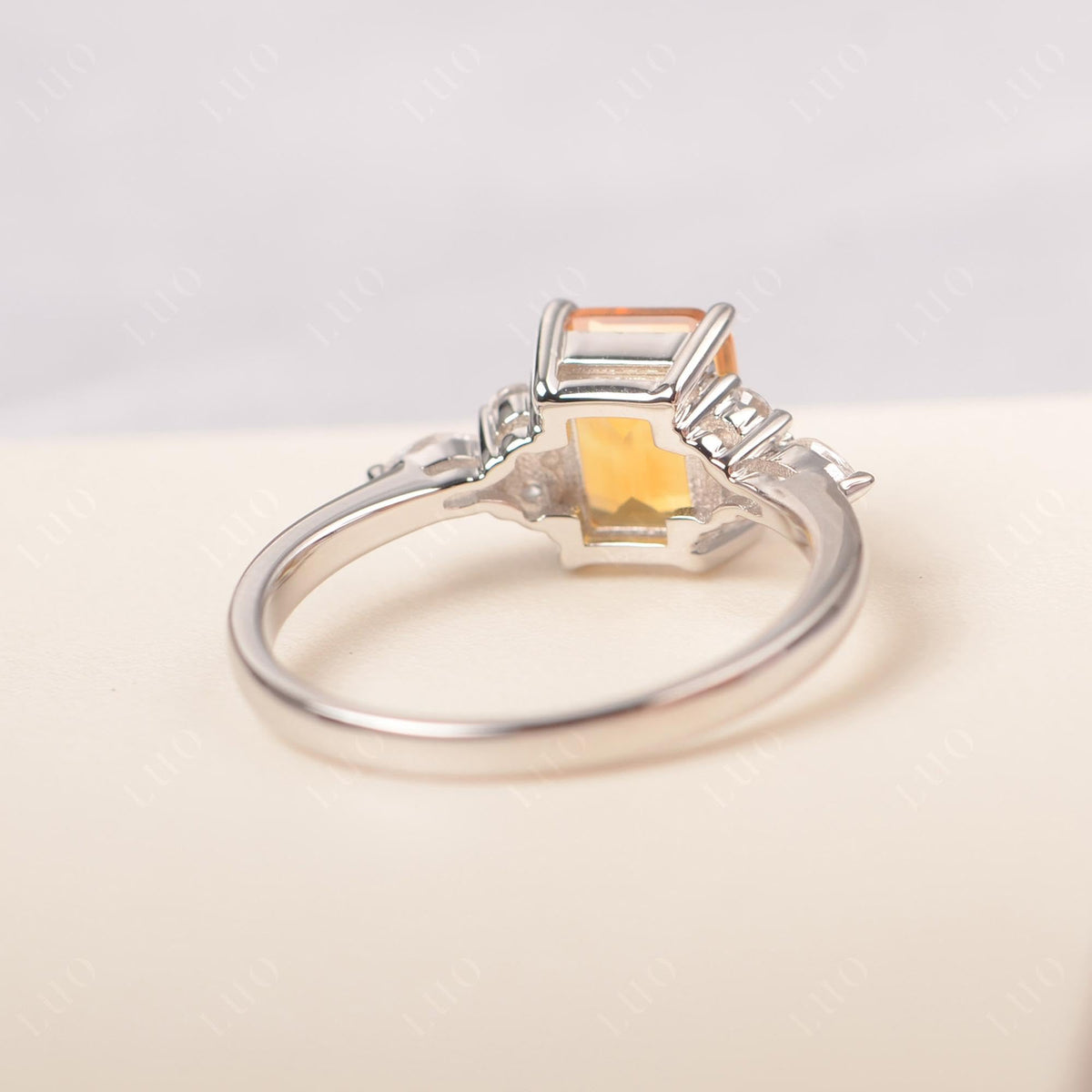 Topgemco Emerald-Cut Citrine Engagement Ring – Halo Sterling Silver November Birthstone Ring