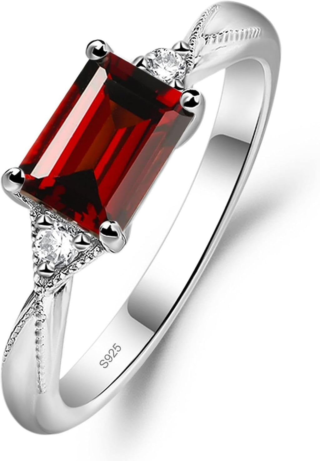 S925 Sterling Silver Emerald Cut 7X5 MM Gemstone Ring, East West Engagement Ring for Women Jewelry