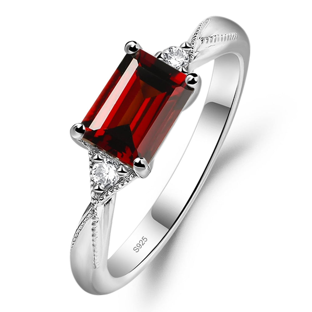 S925 Sterling Silver Emerald Cut 7X5 MM Gemstone Ring, East West Engagement Ring for Women Jewelry