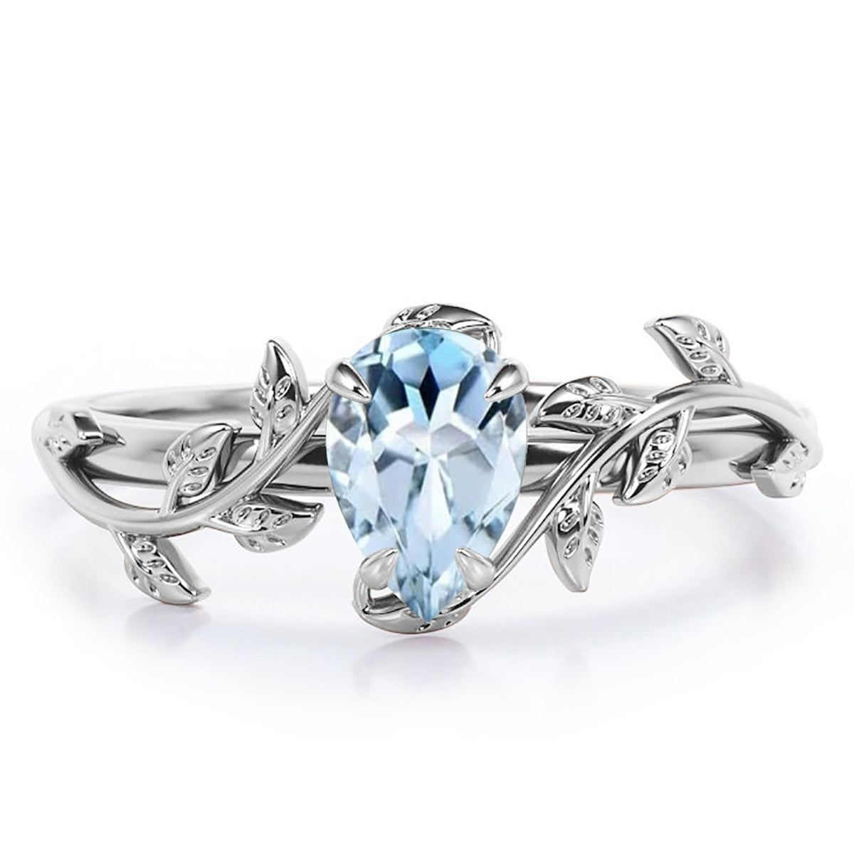 Aquamarine 2CT Pear Cut Leaf Vine Engagement Ring 925 Sterling Silver Vintage Art Deco Wedding Promise Anniversary Ring for Women Size 4-15