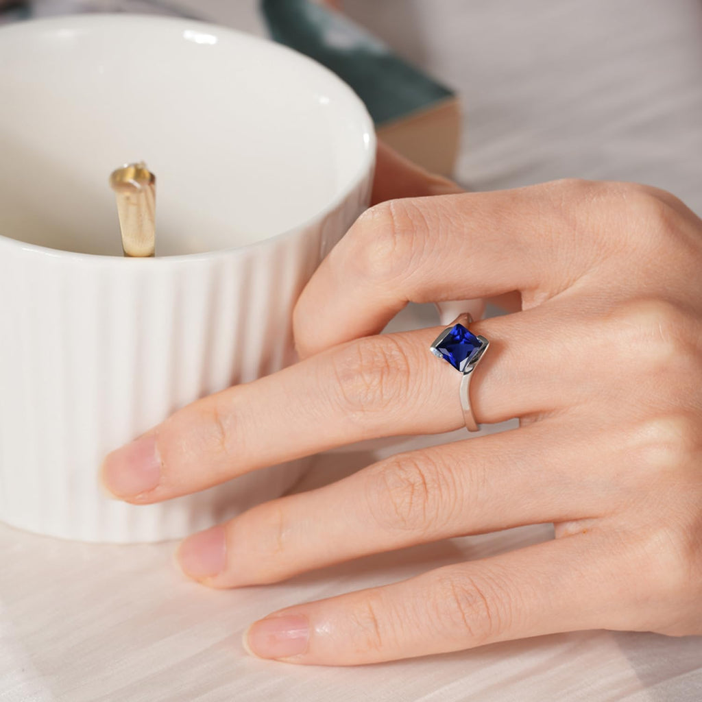 Princess Cut Lab Sapphire Bypass Promise Ring – 925 Silver