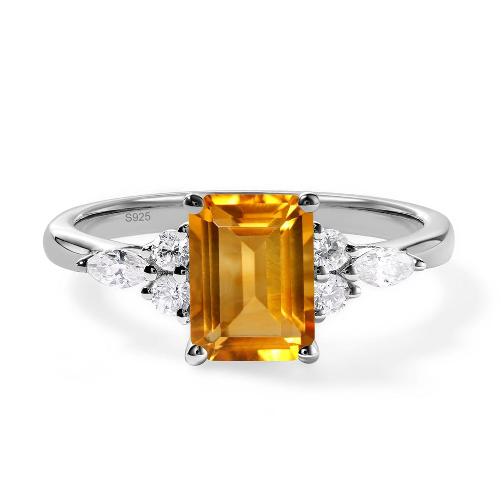 Topgemco Emerald-Cut Citrine Engagement Ring – Halo Sterling Silver November Birthstone Ring